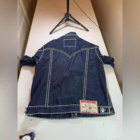 Y2K True Religion Thick Stitch Blue Denim Jacket 🧥Sz XXL - Picture 6 of 9
